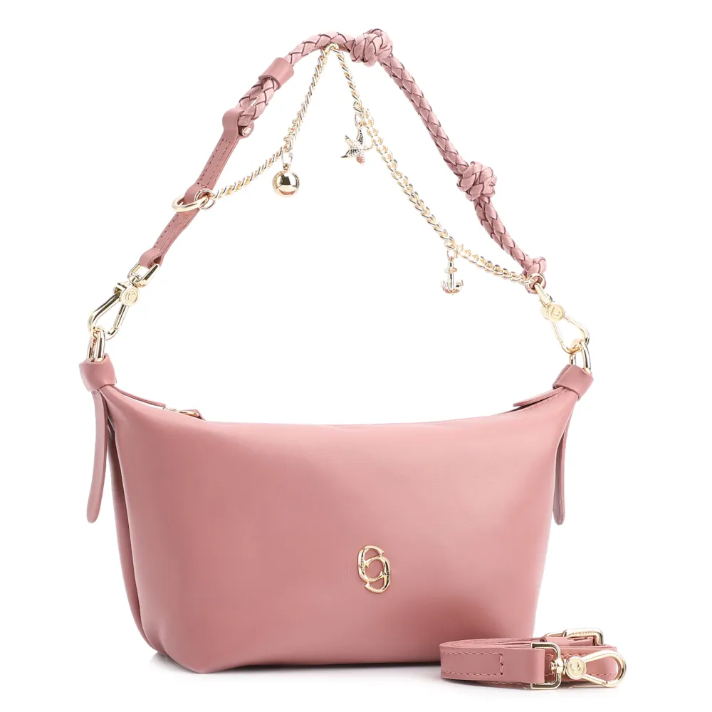 Bolsa De Ombro Bag Charm Couro Rosa Blush - imagem 2