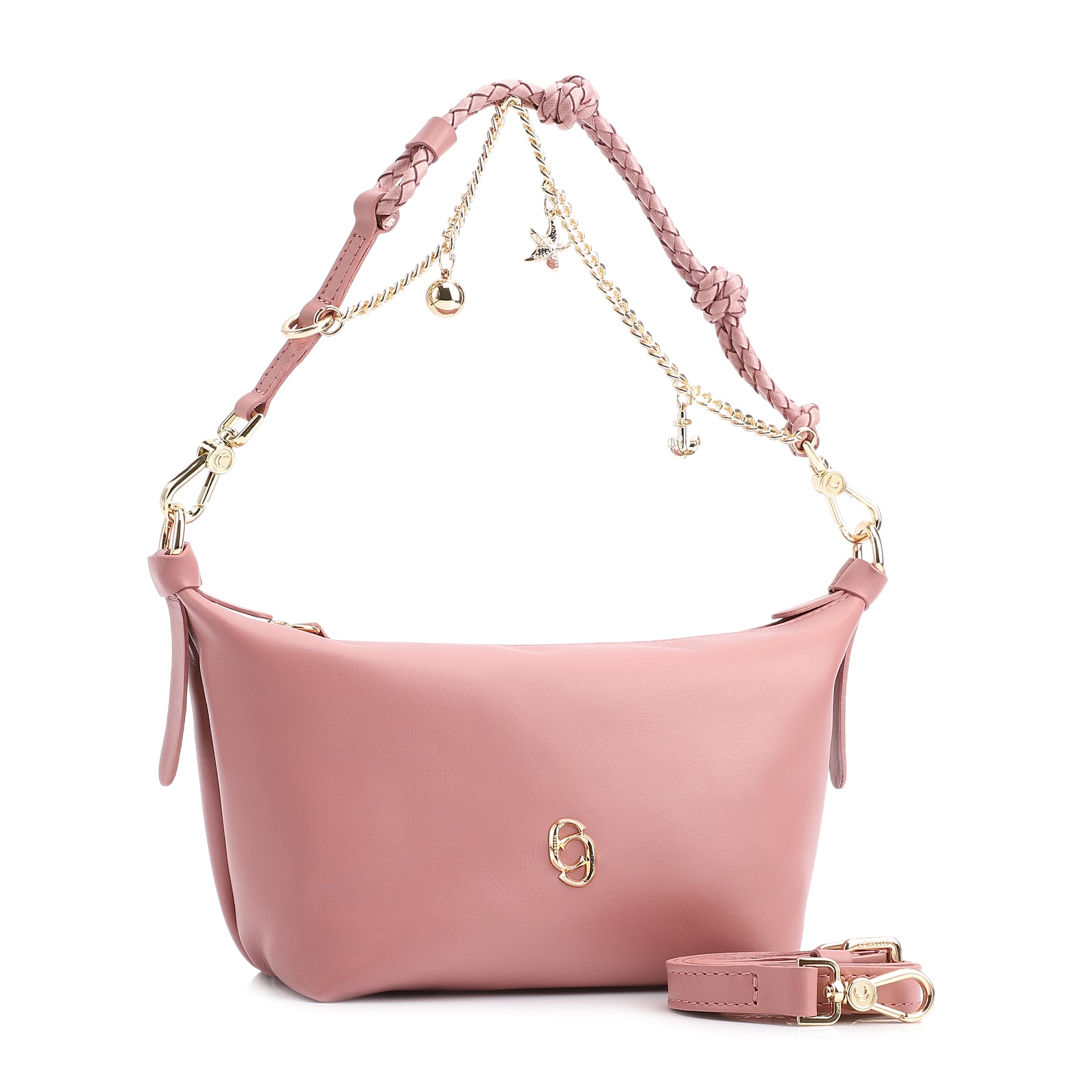 Bolsa De Ombro Bag Charm Couro Rosa Blush