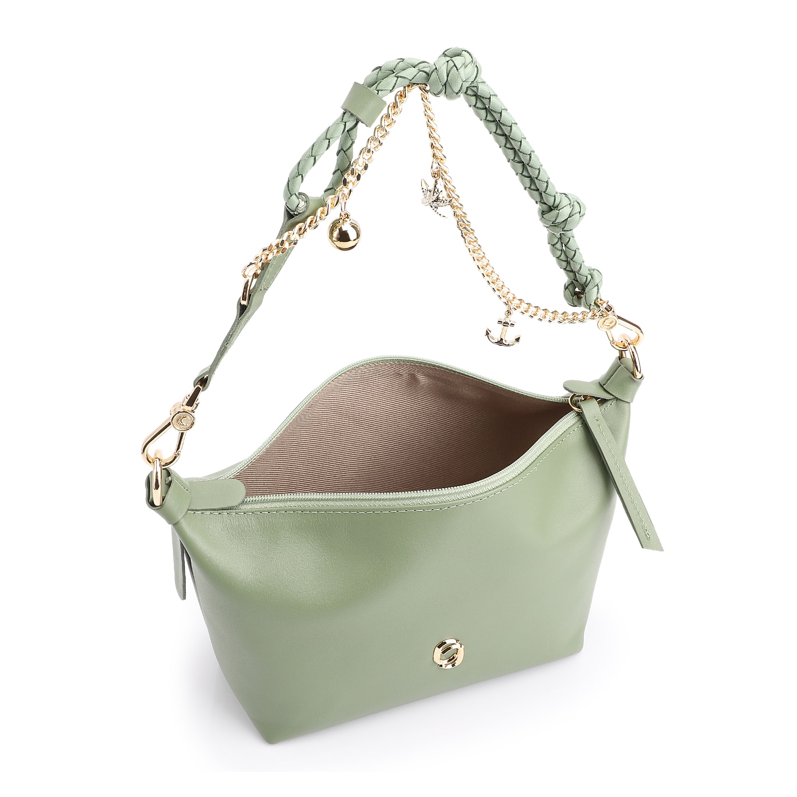 Bolsa De Ombro Bag Charm Couro Verde Alecrim