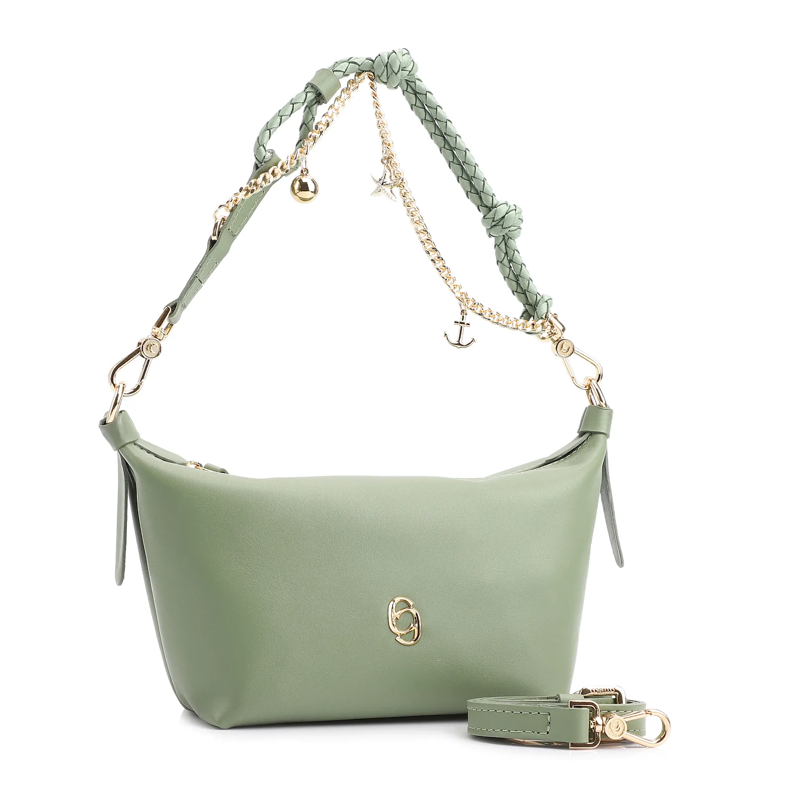 Bolsa De Ombro Bag Charm Couro Verde Alecrim
