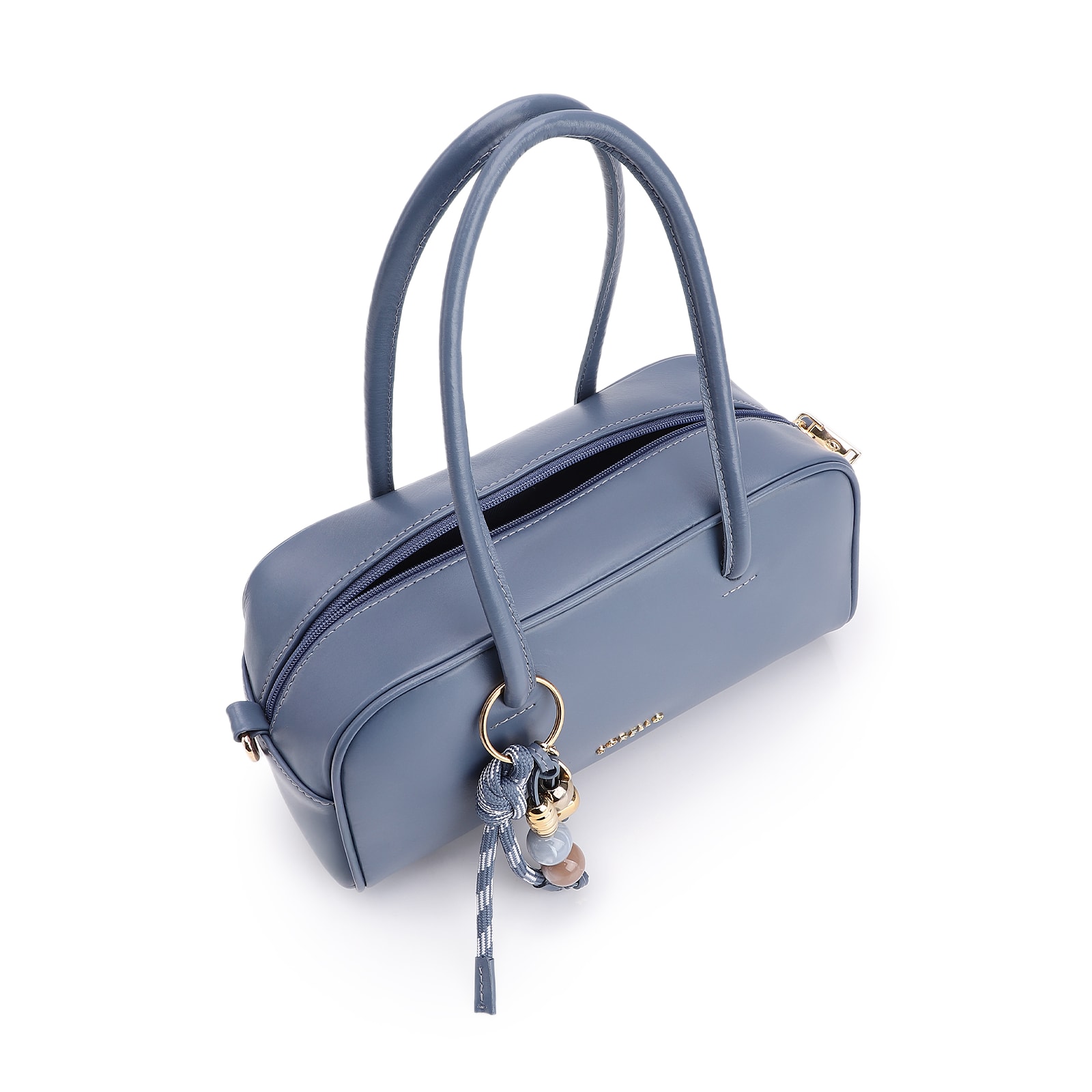 Bolsa De Ombro Bowling Couro Azul Bag Charm
