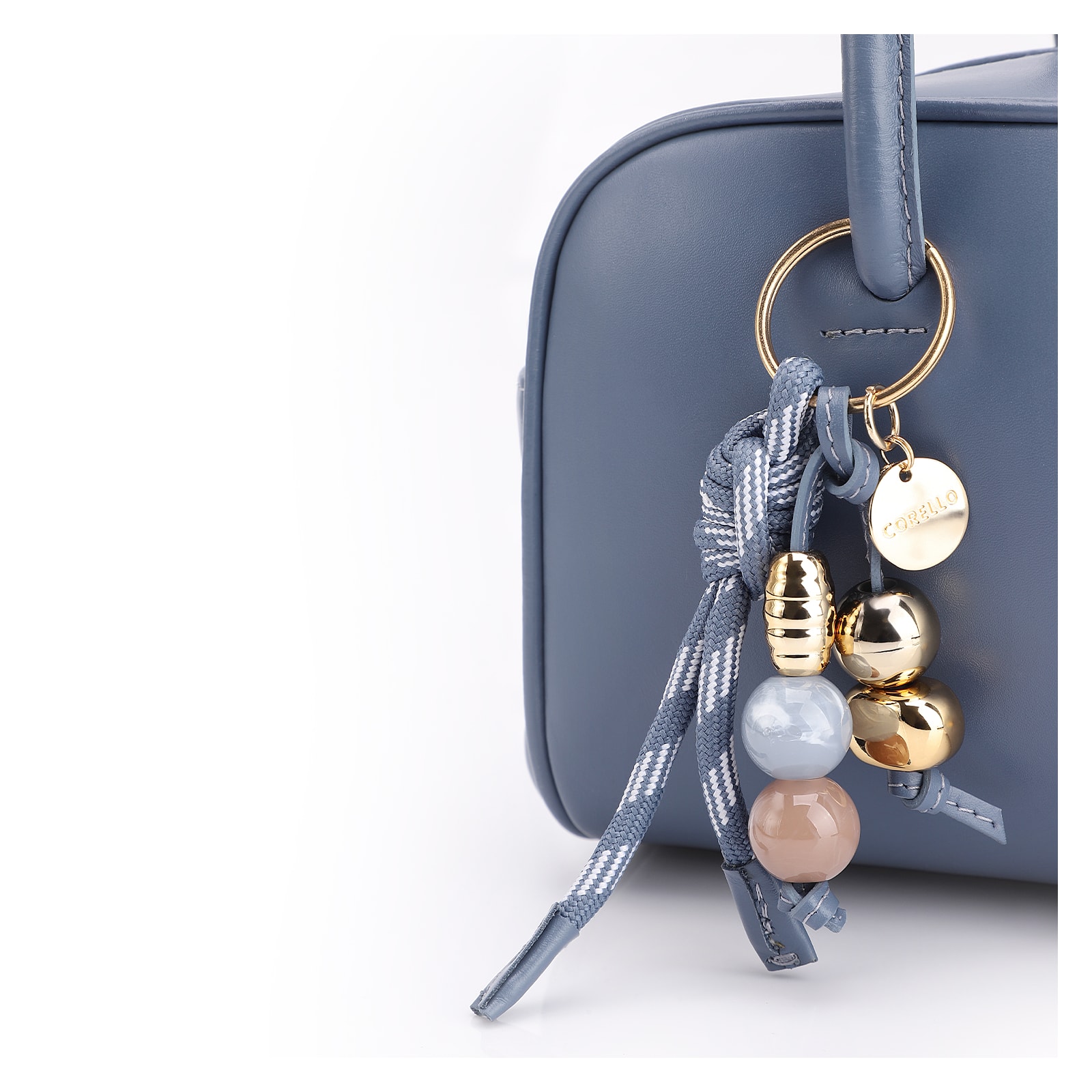 Bolsa De Ombro Bowling Couro Azul Bag Charm