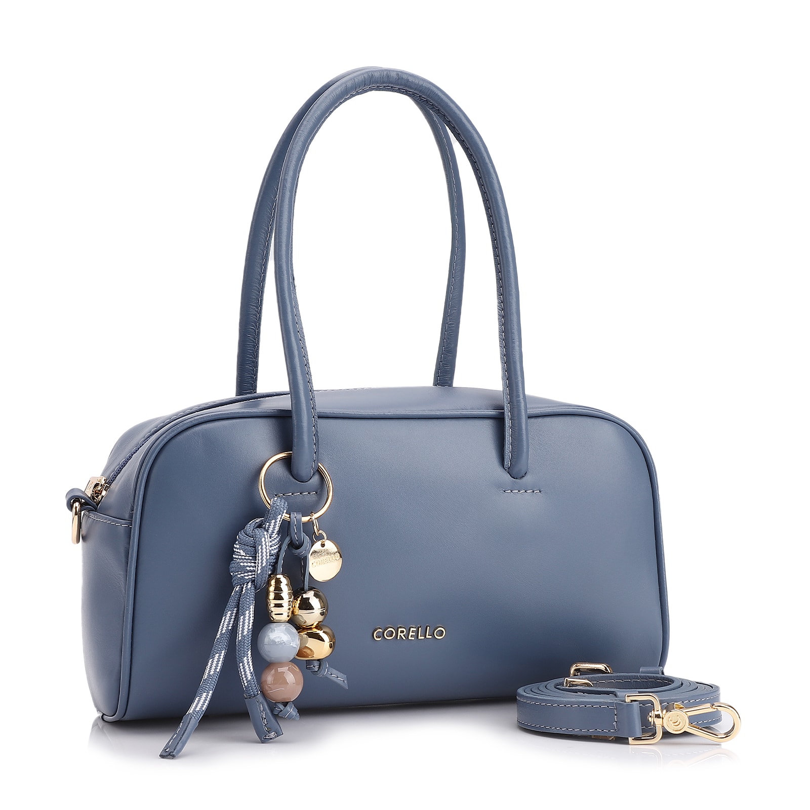 Bolsa De Ombro Bowling Couro Azul Bag Charm