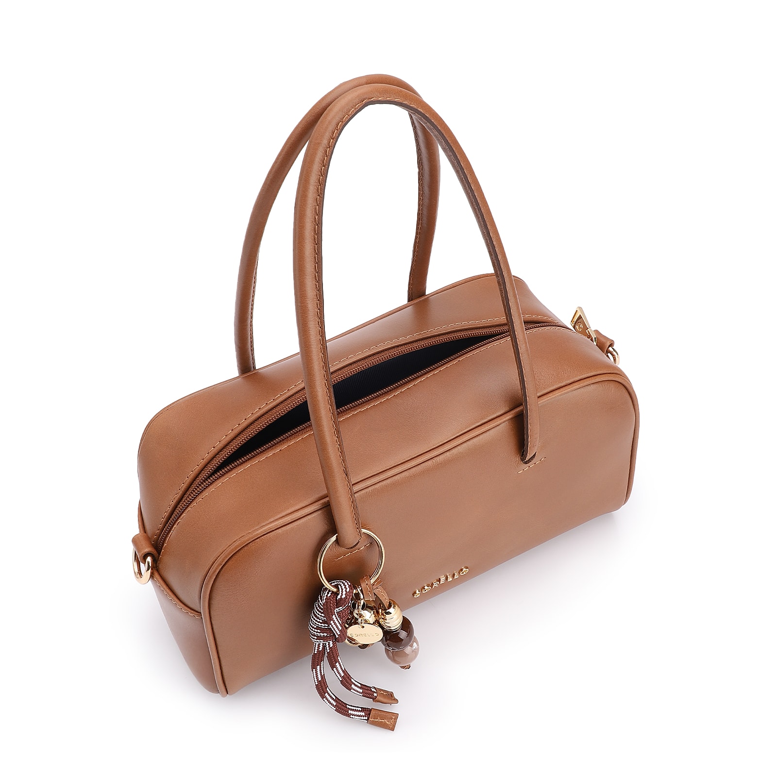 Bolsa De Ombro Bowling Couro Marrom Claro Bag Charm