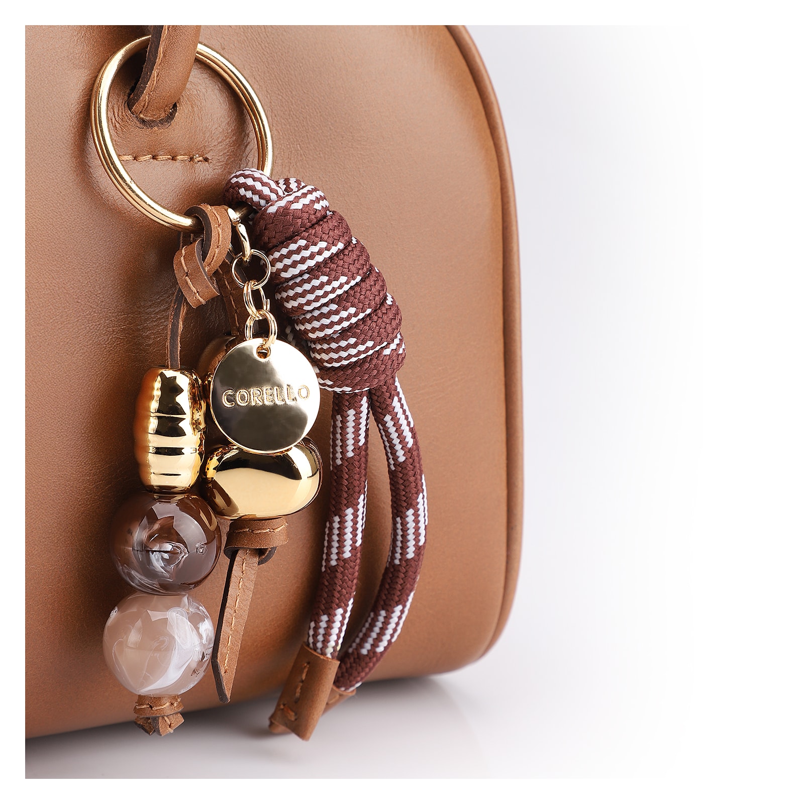Bolsa De Ombro Bowling Couro Marrom Claro Bag Charm