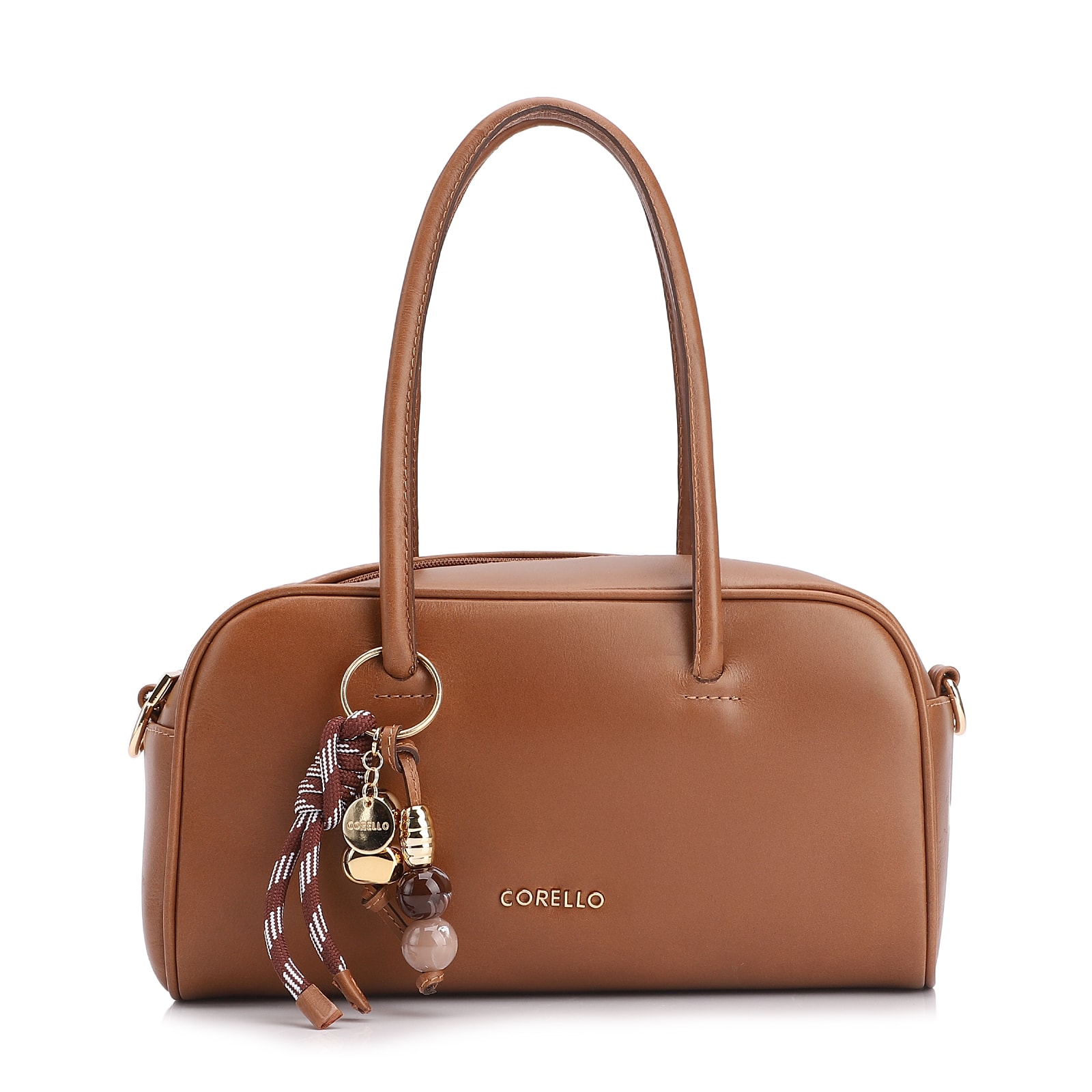 Bolsa De Ombro Bowling Couro Marrom Claro Bag Charm