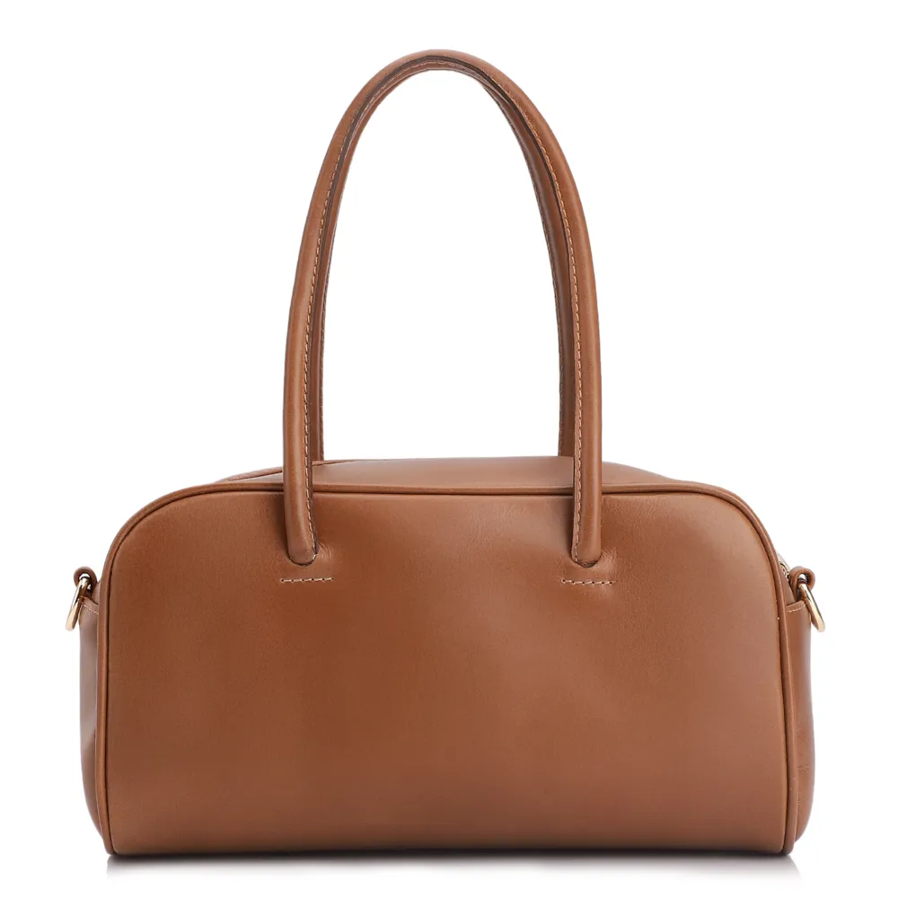 Bolsa De Ombro Bowling Couro Marrom Claro Bag Charm - imagem 3