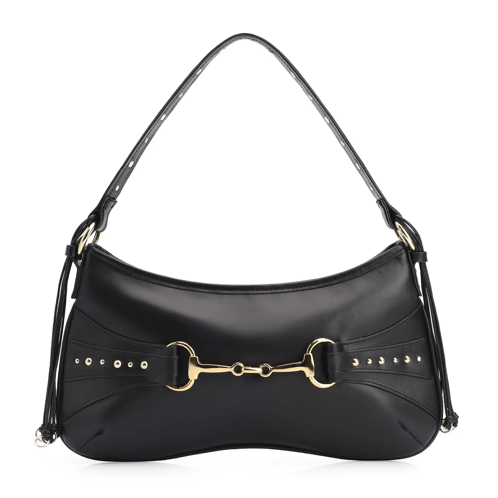 Bolsa De Ombro Bridão Couro Preto