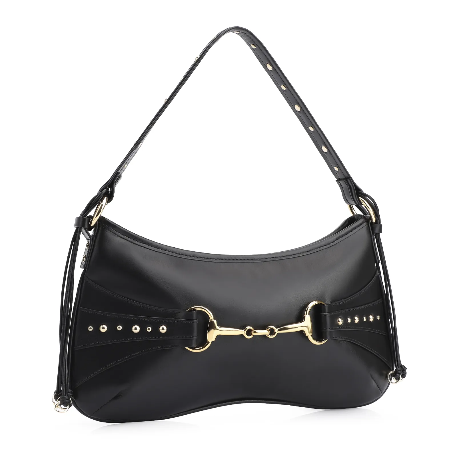 Bolsa De Ombro Bridão Couro Preto