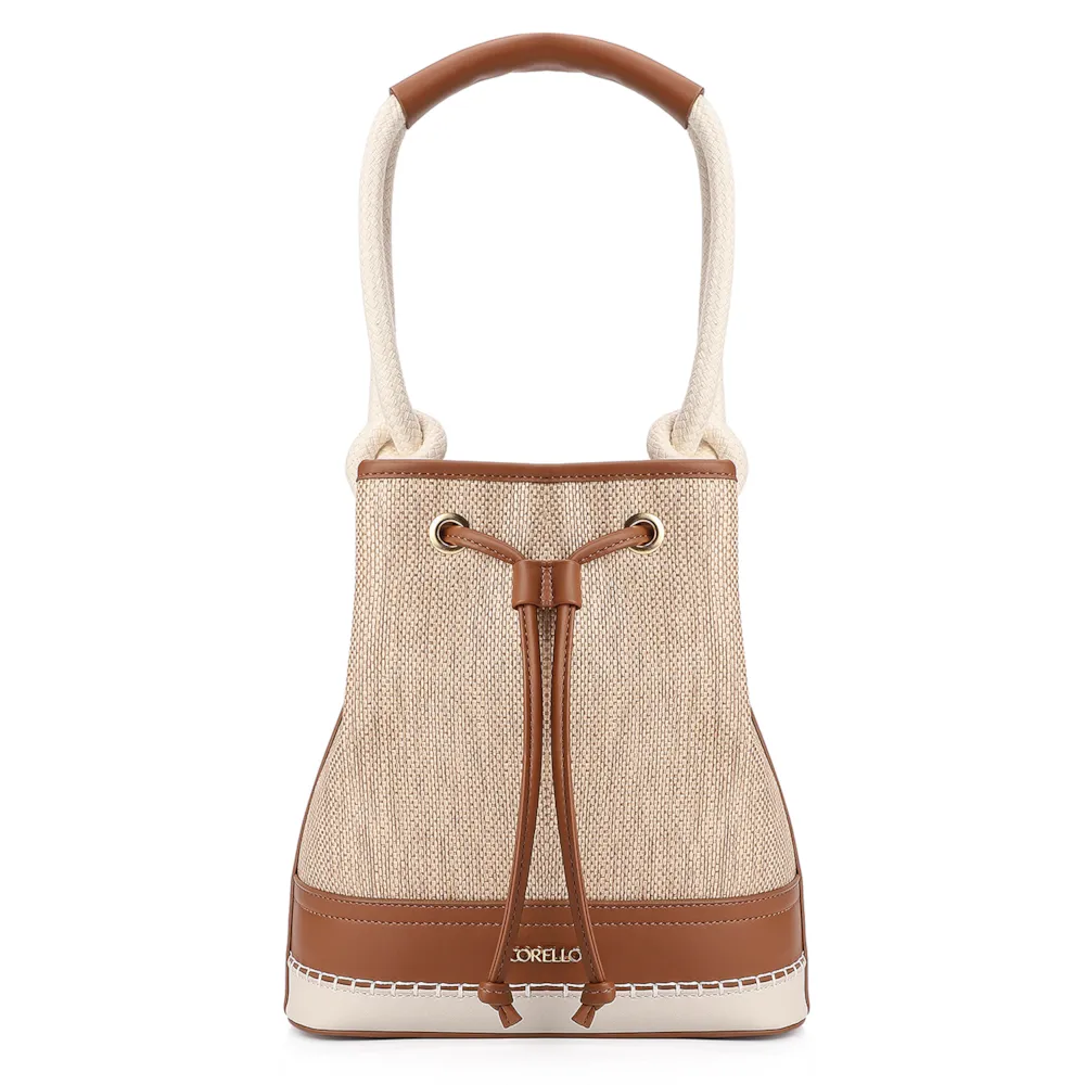 Bolsa De Ombro Bucket Alt Marrom/Off White/Ráfia Mosaico