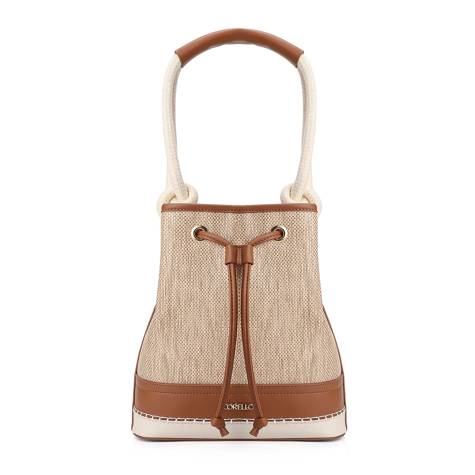 Bolsa De Ombro Bucket Alt Marrom/Off White/Ráfia Mosaico