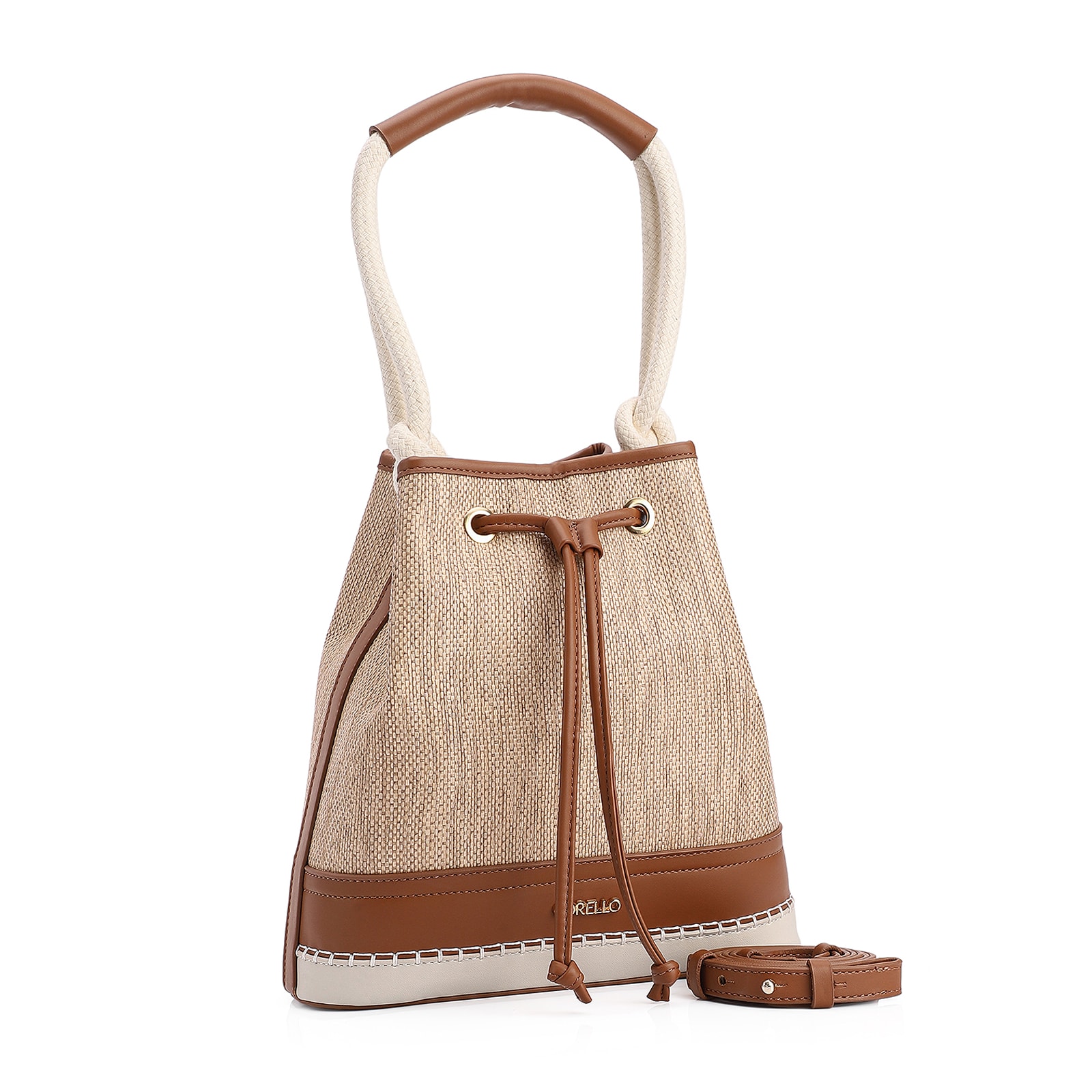 Bolsa De Ombro Bucket Alt Marrom/Off White/Ráfia Mosaico