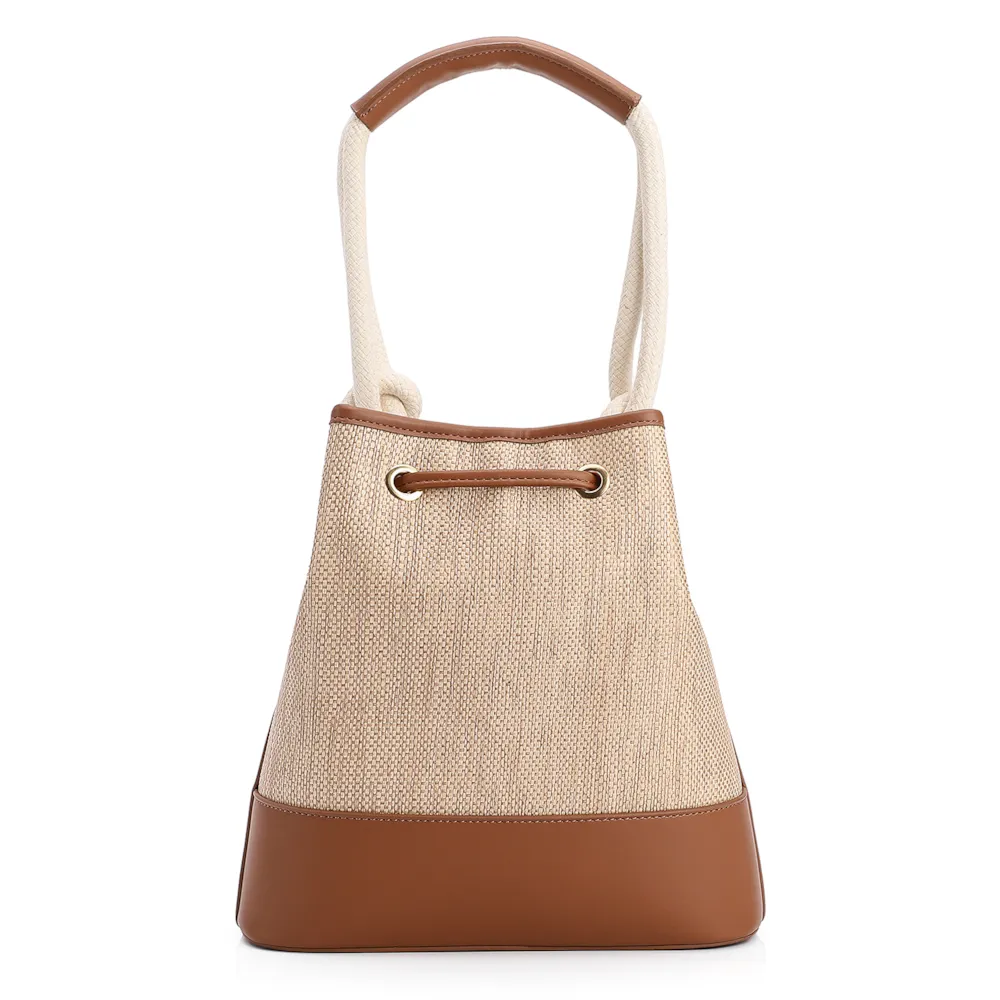 Bolsa De Ombro Bucket Alt Marrom/Off White/Ráfia Mosaico - imagem 4