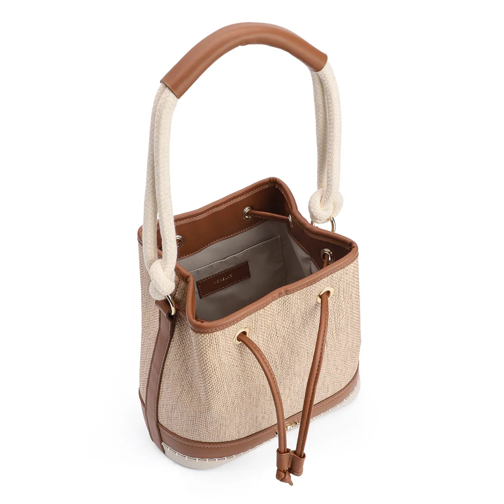Bolsa De Ombro Bucket Alt Marrom/Off White/Ráfia Mosaico - imagem 5