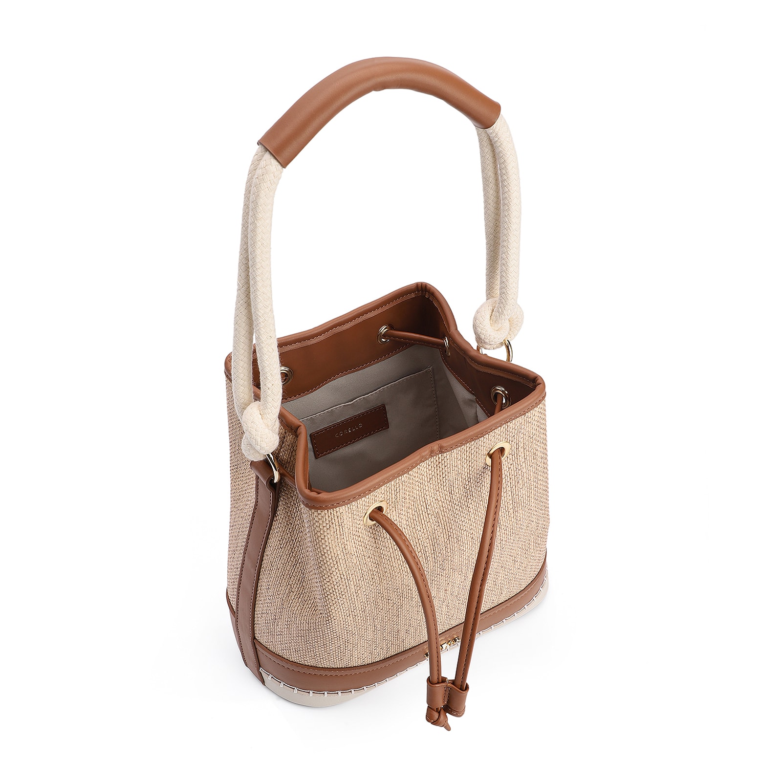 Bolsa De Ombro Bucket Alt Marrom/Off White/Ráfia Mosaico