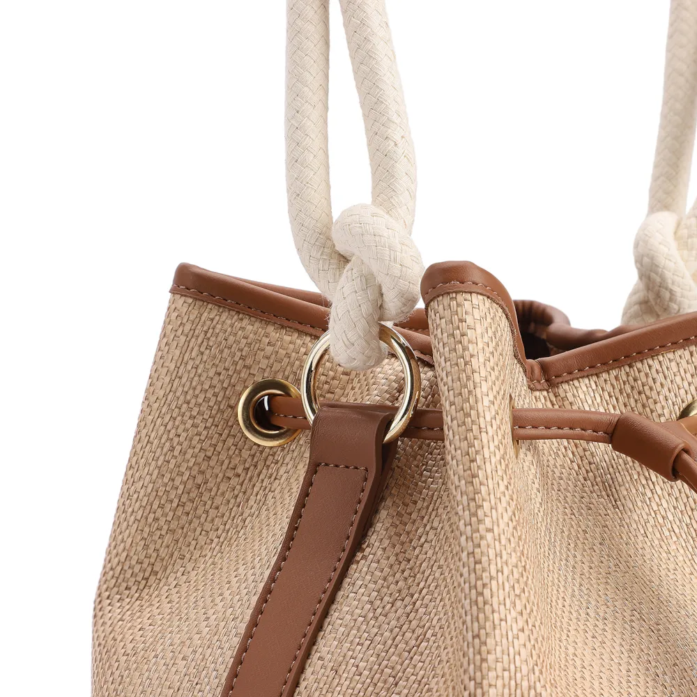 Bolsa De Ombro Bucket Alt Marrom/Off White/Ráfia Mosaico - imagem 6