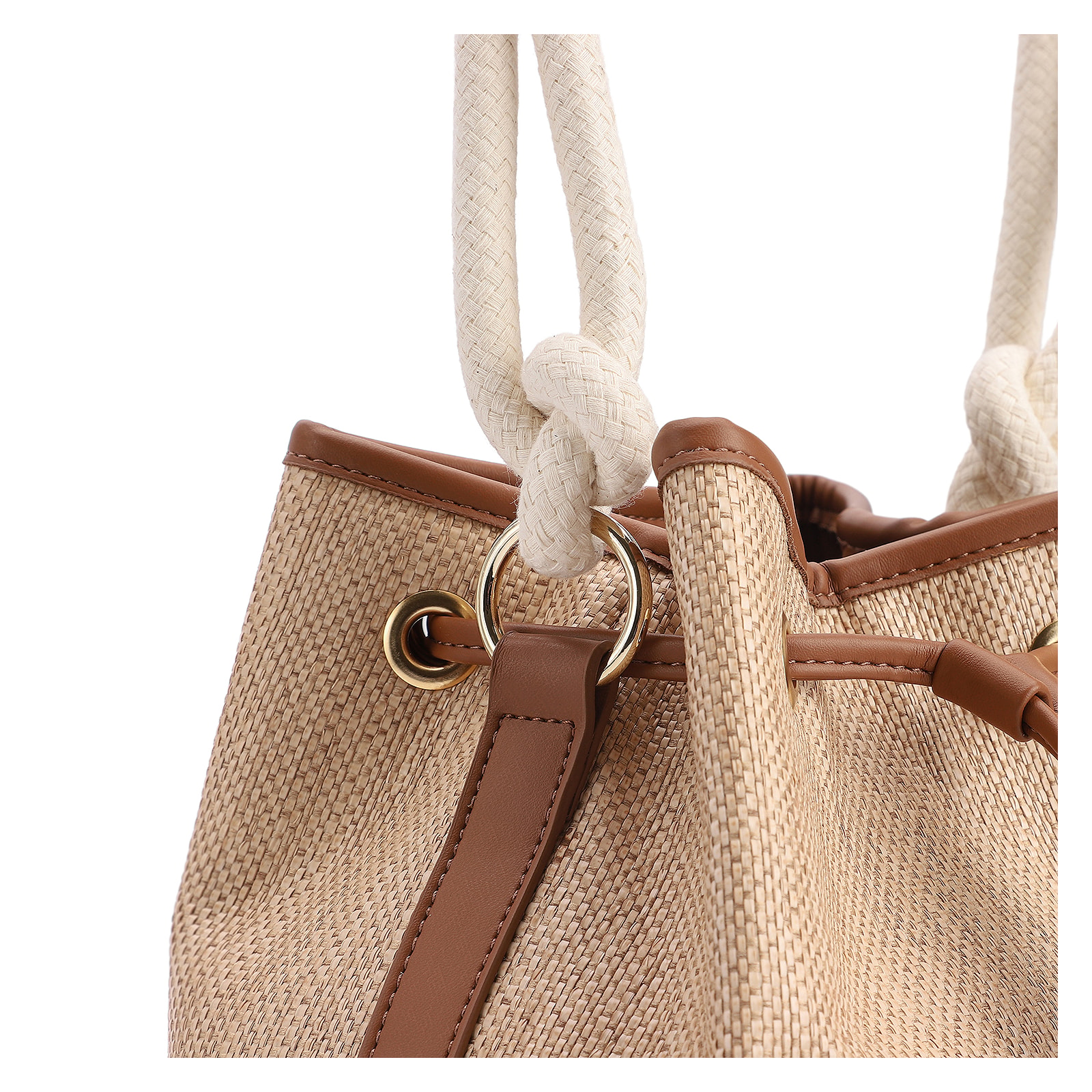 Bolsa De Ombro Bucket Alt Marrom/Off White/Ráfia Mosaico