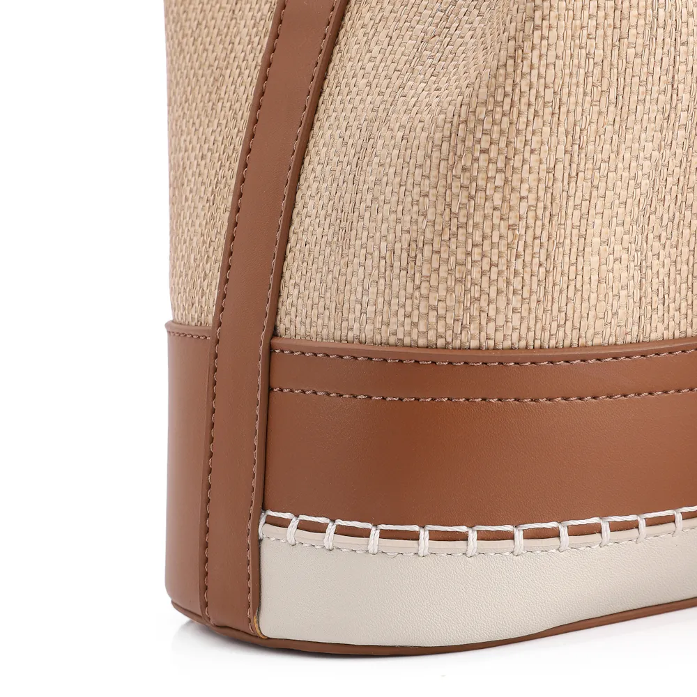 Bolsa De Ombro Bucket Alt Marrom/Off White/Ráfia Mosaico - imagem 8