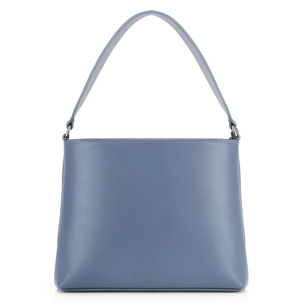 Bolsa De Ombro Bucket Couro Camurça/Couro Azul - imagem 3