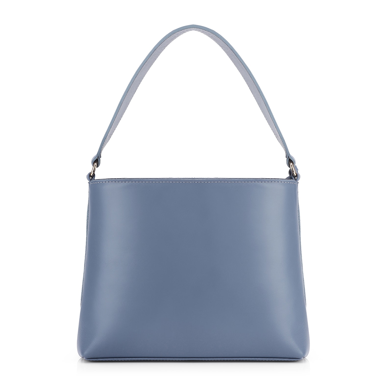 Bolsa De Ombro Bucket Couro Camurça/Couro Azul