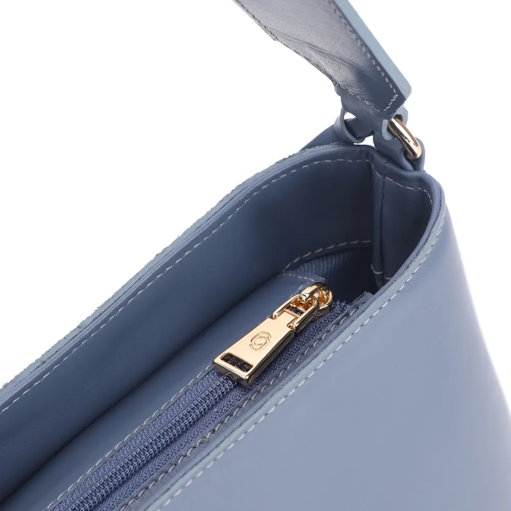Bolsa De Ombro Bucket Couro Camurça/Couro Azul - imagem 5