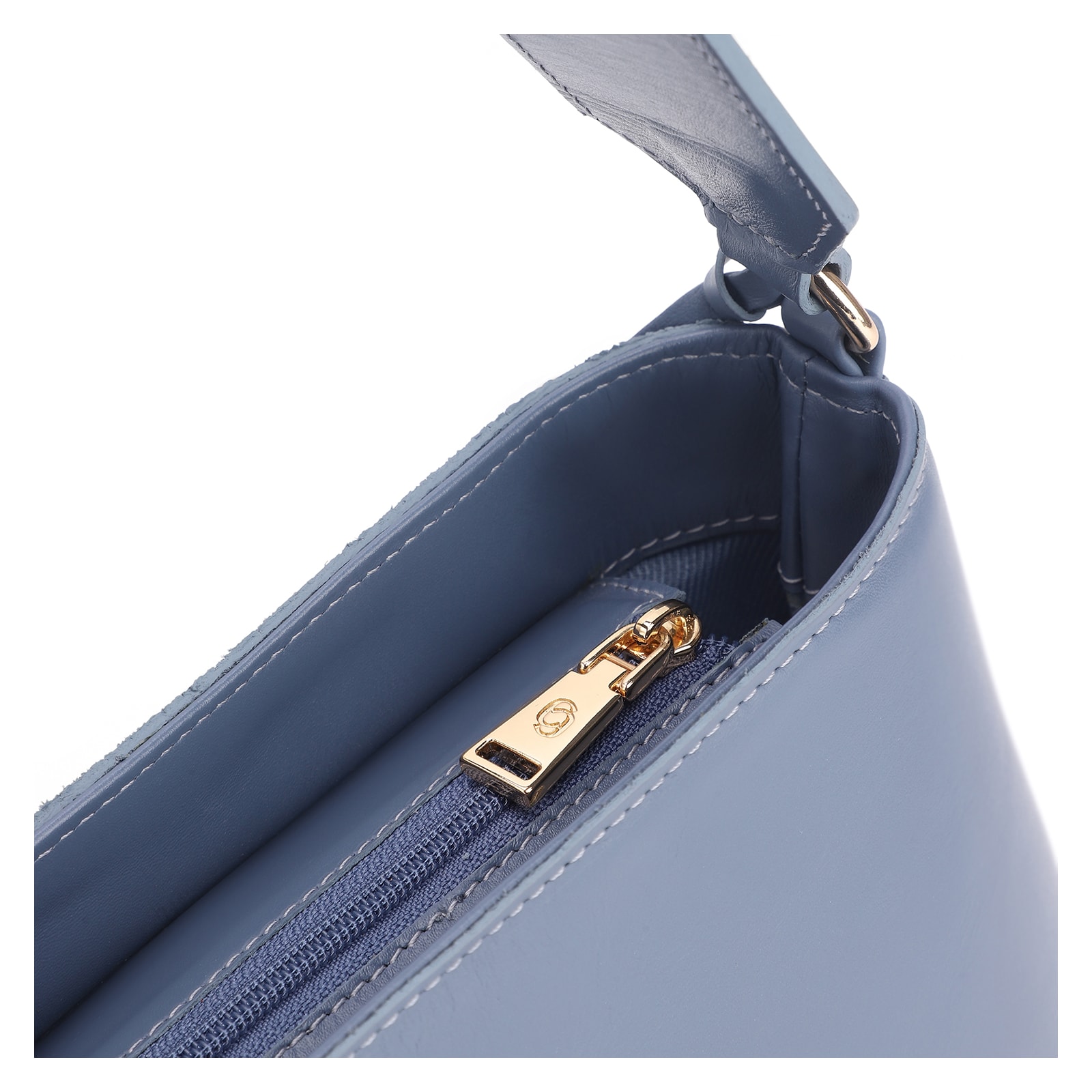 Bolsa De Ombro Bucket Couro Camurça/Couro Azul