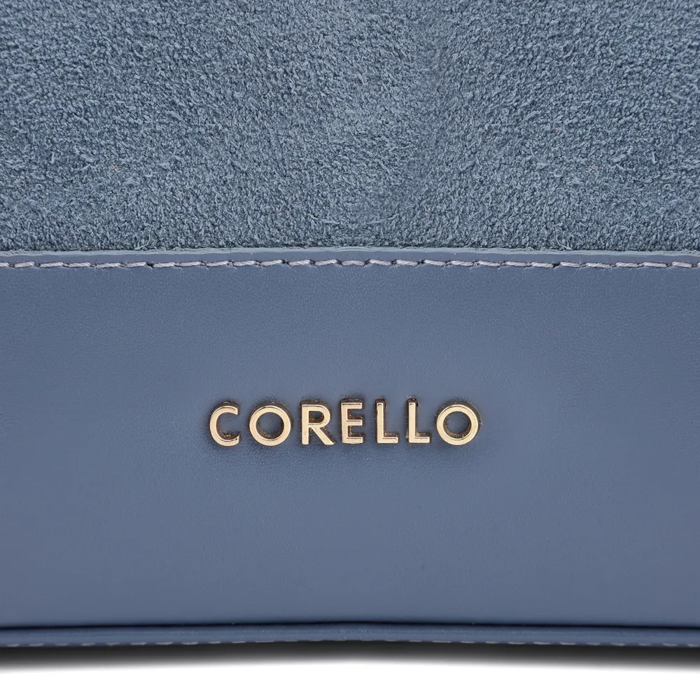 Bolsa De Ombro Bucket Couro Camurça/Couro Azul - imagem 6