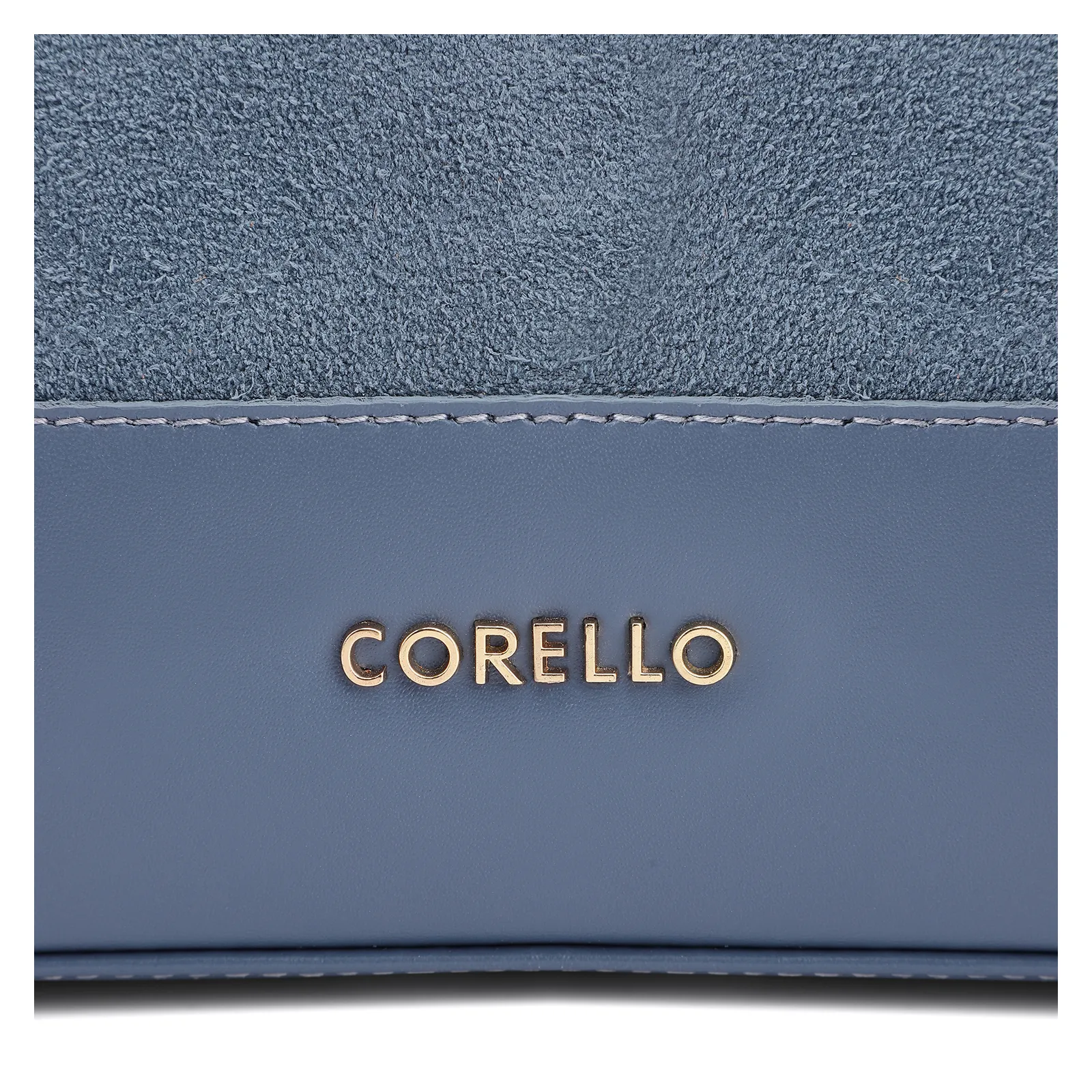 Bolsa De Ombro Bucket Couro Camurça/Couro Azul
