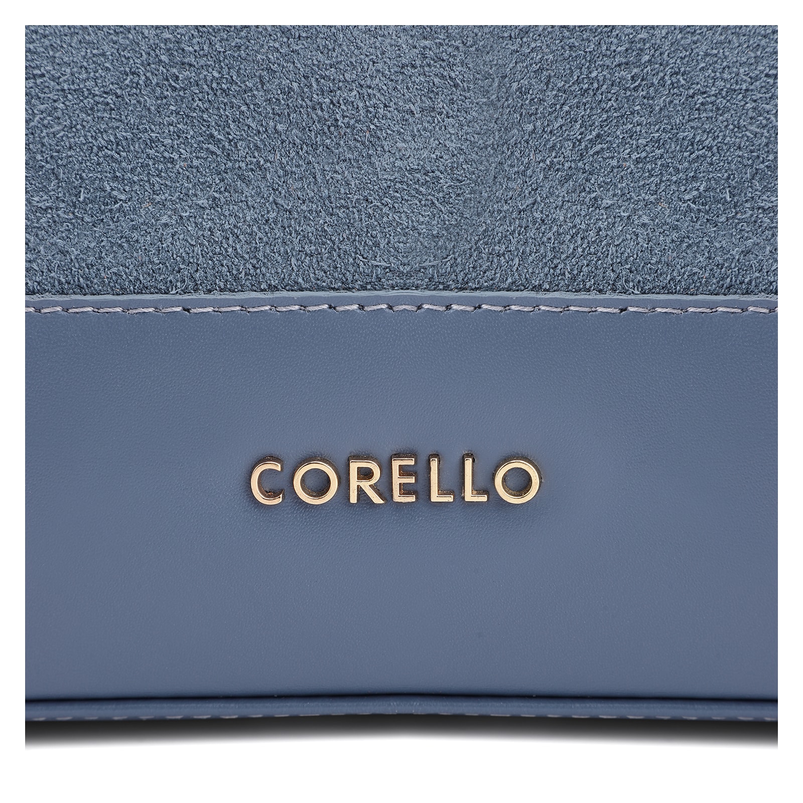 Bolsa De Ombro Bucket Couro Camurça/Couro Azul