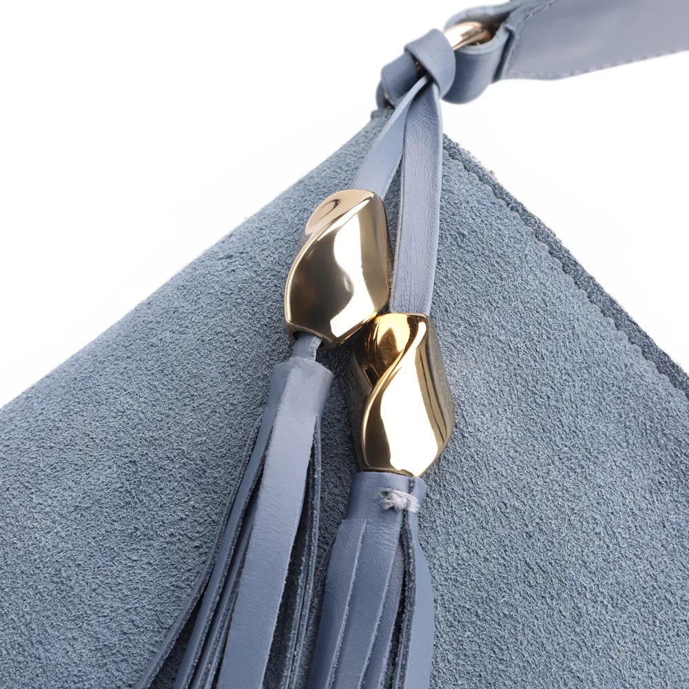 Bolsa De Ombro Bucket Couro Camurça/Couro Azul - imagem 7