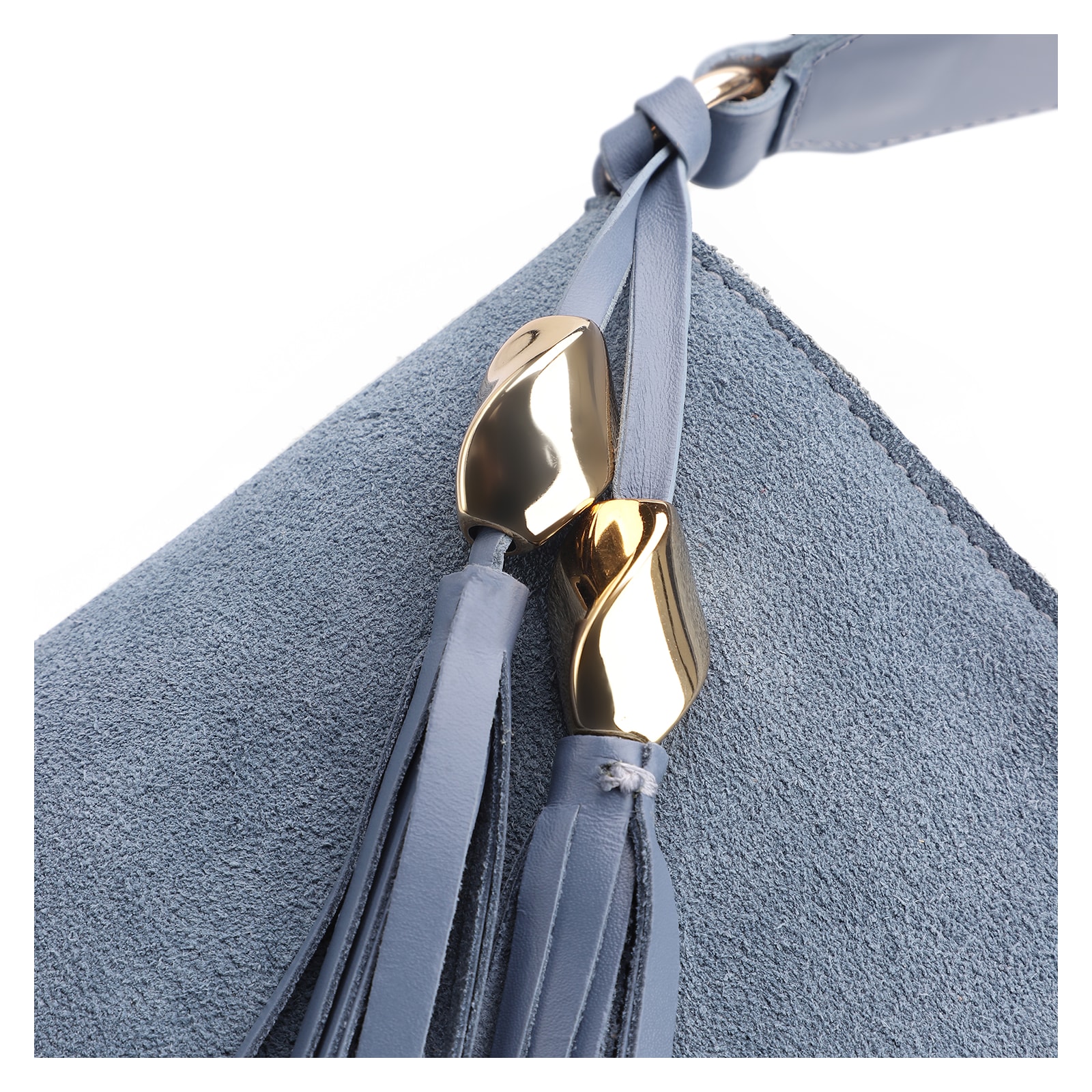 Bolsa De Ombro Bucket Couro Camurça/Couro Azul