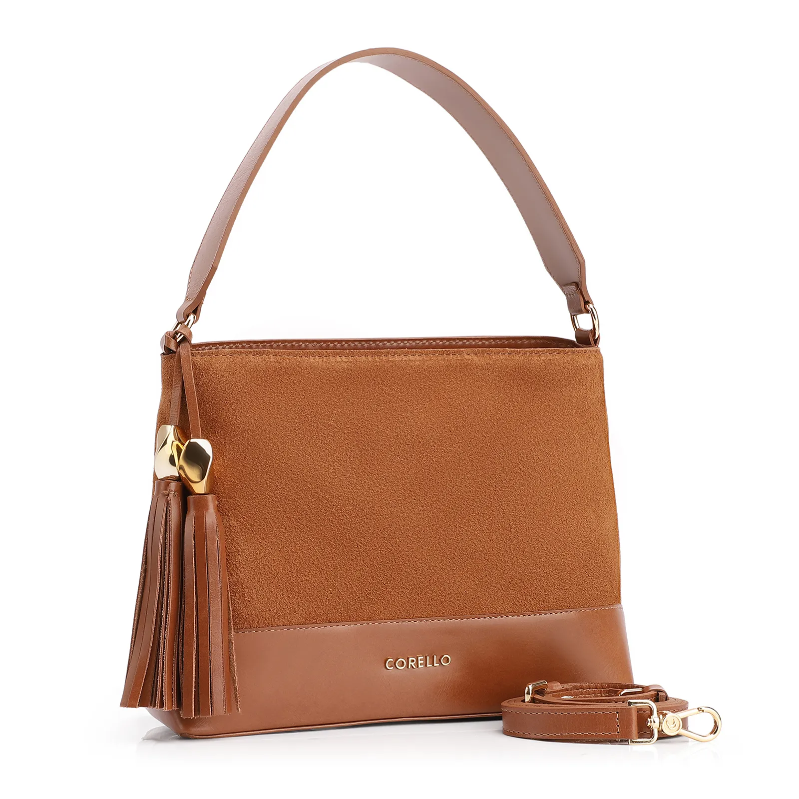 Bolsa De Ombro Bucket Couro Camurça/Couro Marrom