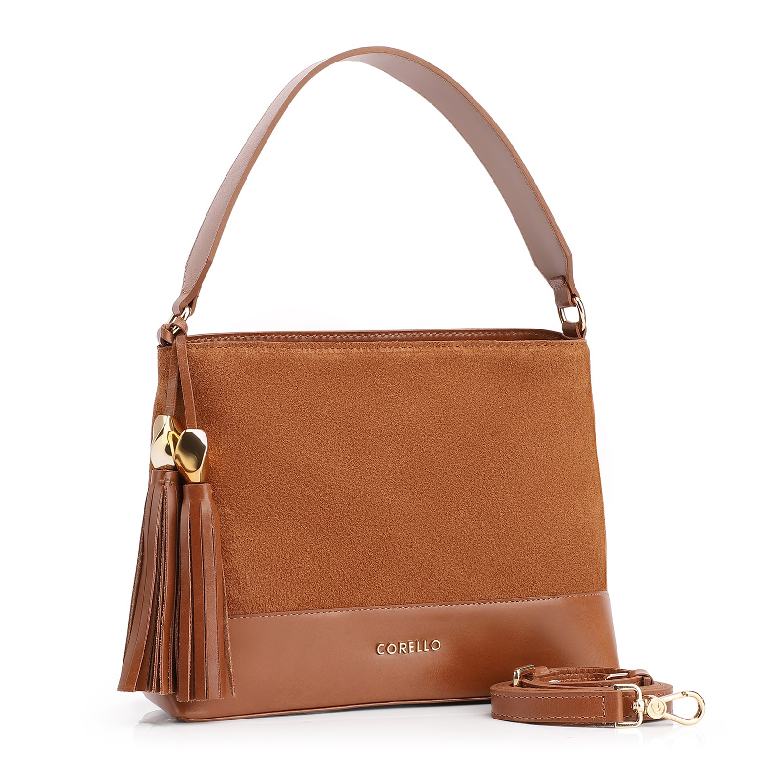 Bolsa De Ombro Bucket Couro Camurça/Couro Marrom