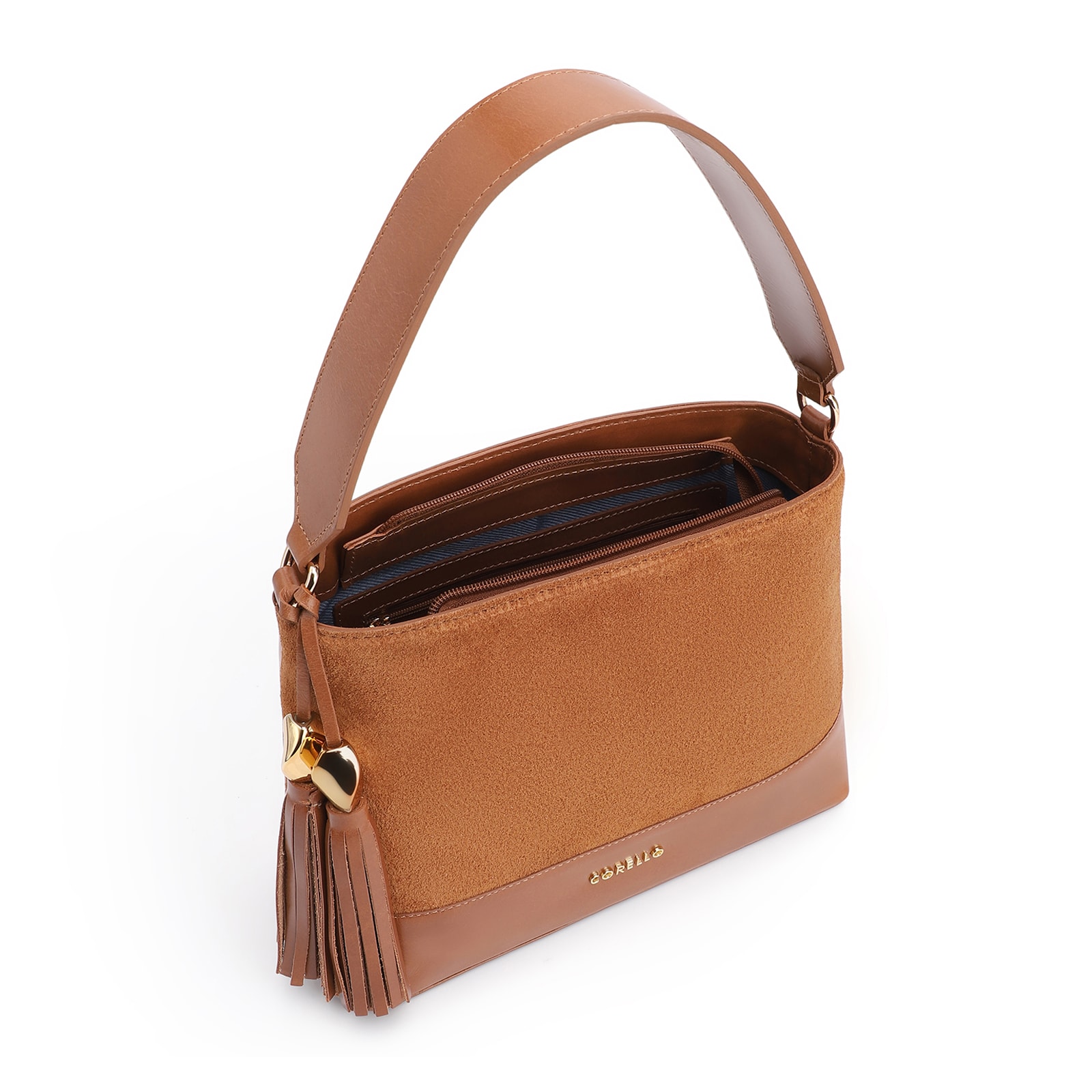 Bolsa De Ombro Bucket Couro Camurça/Couro Marrom