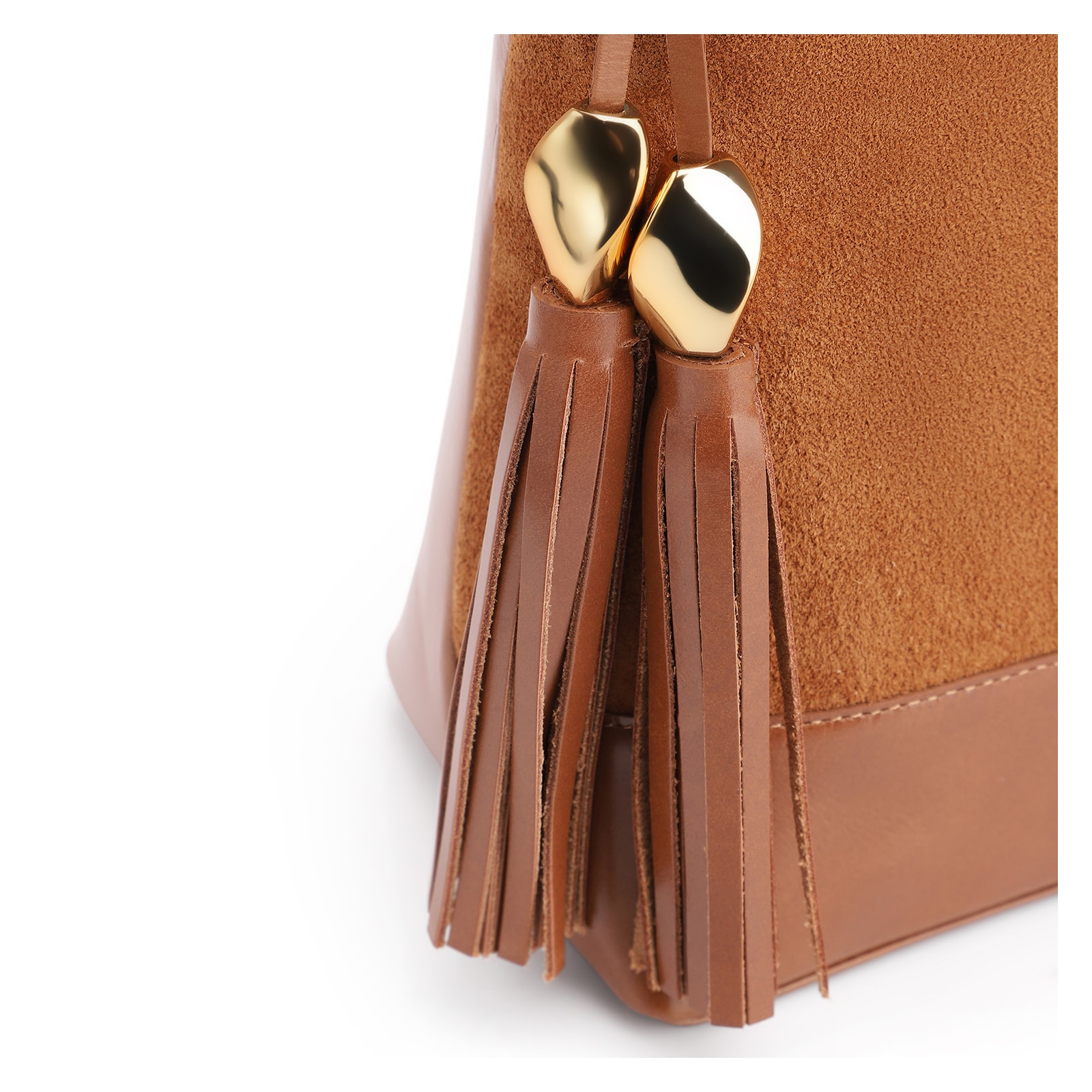 Bolsa De Ombro Bucket Couro Camurça/Couro Marrom