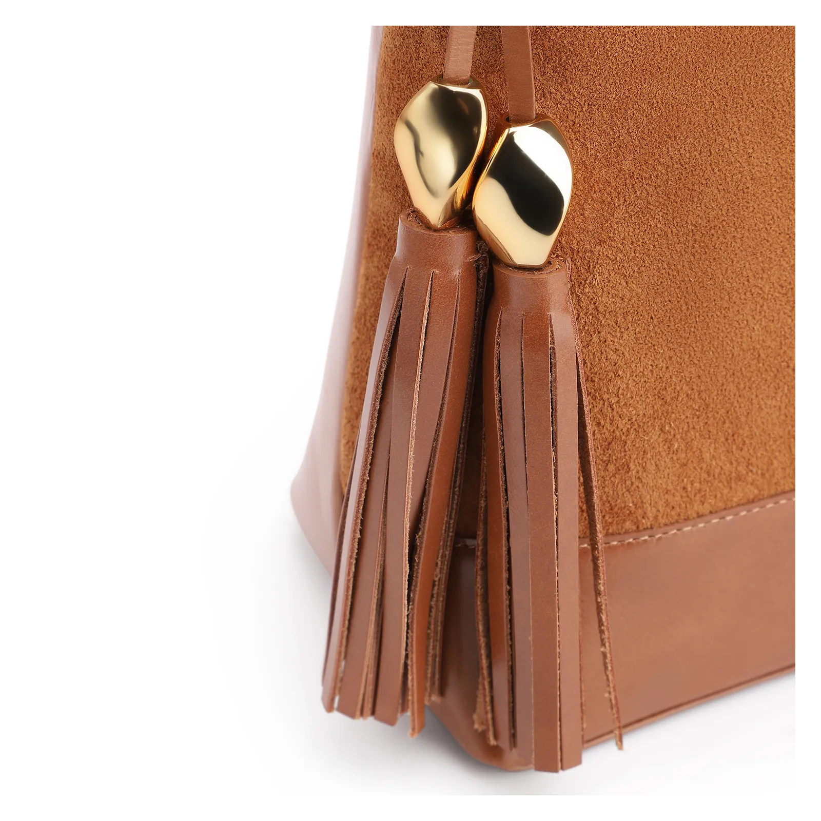 Bolsa De Ombro Bucket Couro Camurça/Couro Marrom