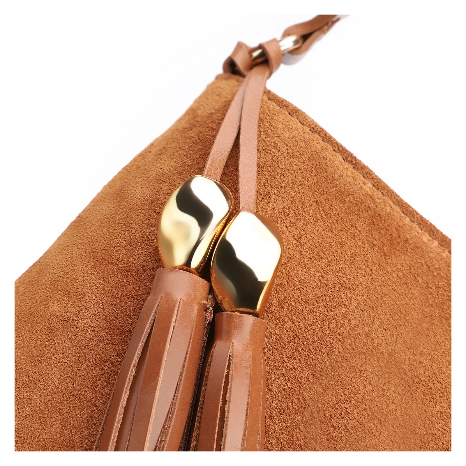 Bolsa De Ombro Bucket Couro Camurça/Couro Marrom