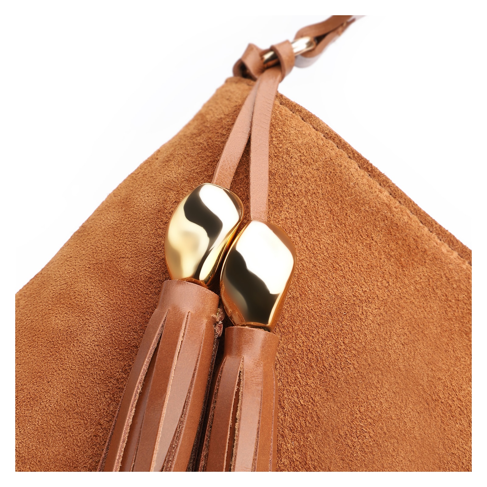 Bolsa De Ombro Bucket Couro Camurça/Couro Marrom
