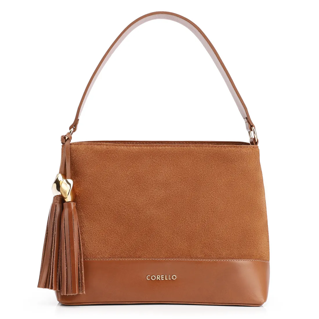 Bolsa De Ombro Bucket Couro Camurça/Couro Marrom