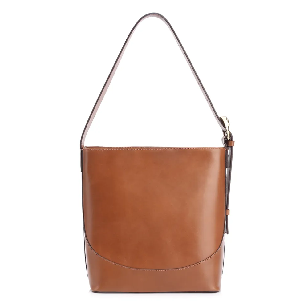 Bolsa De Ombro Bucket Couro Camurça/Couro Marrom - imagem 4