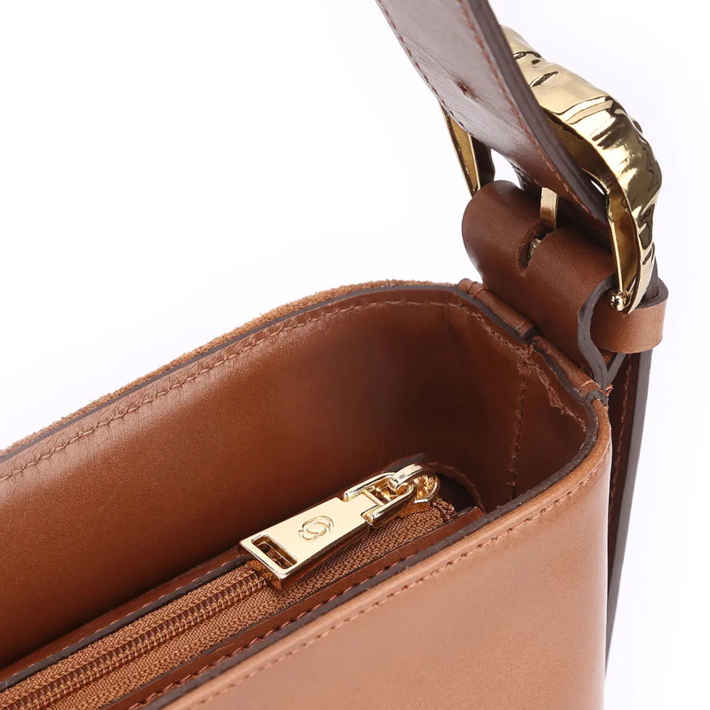 Bolsa De Ombro Bucket Couro Camurça/Couro Marrom - imagem 6