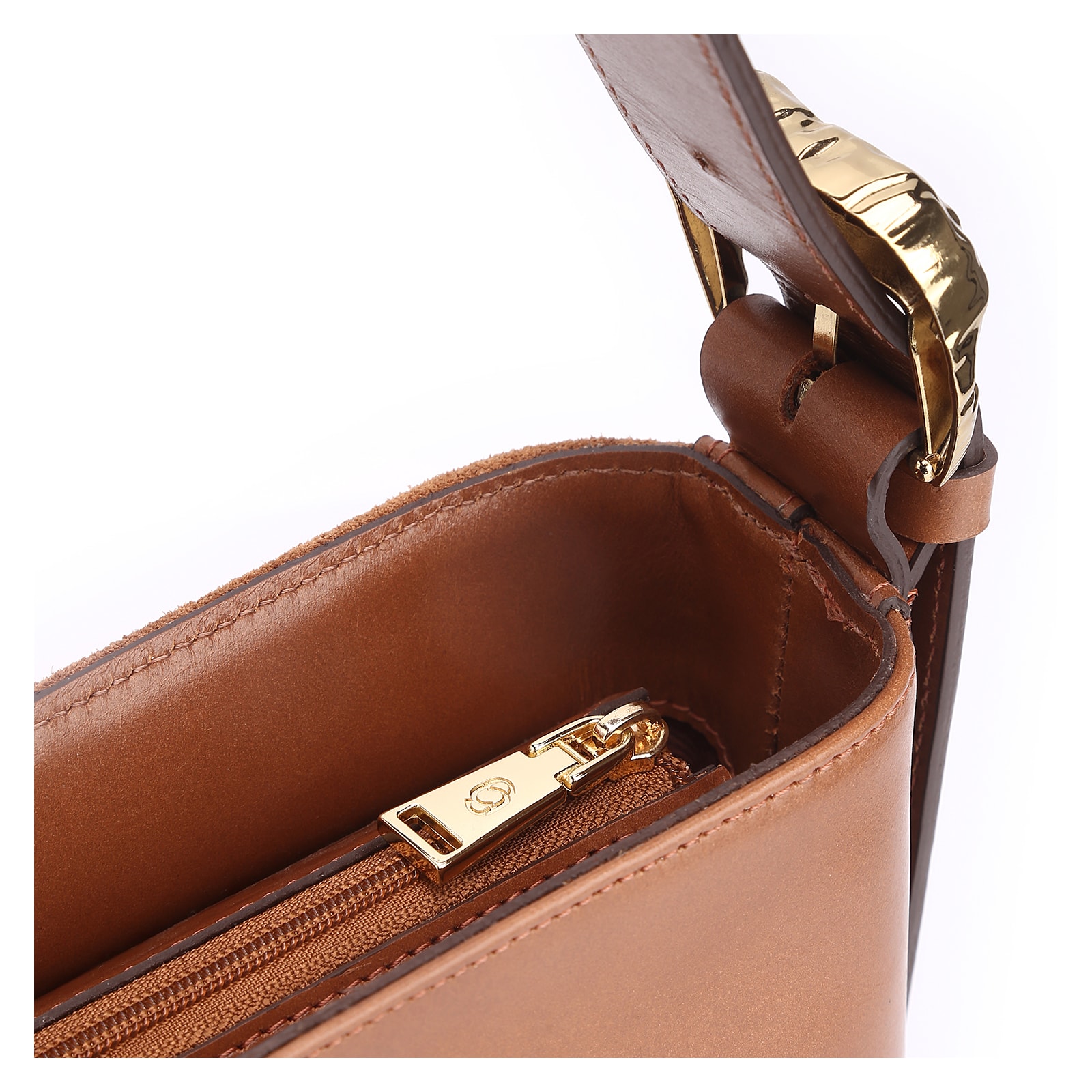 Bolsa De Ombro Bucket Couro Camurça/Couro Marrom