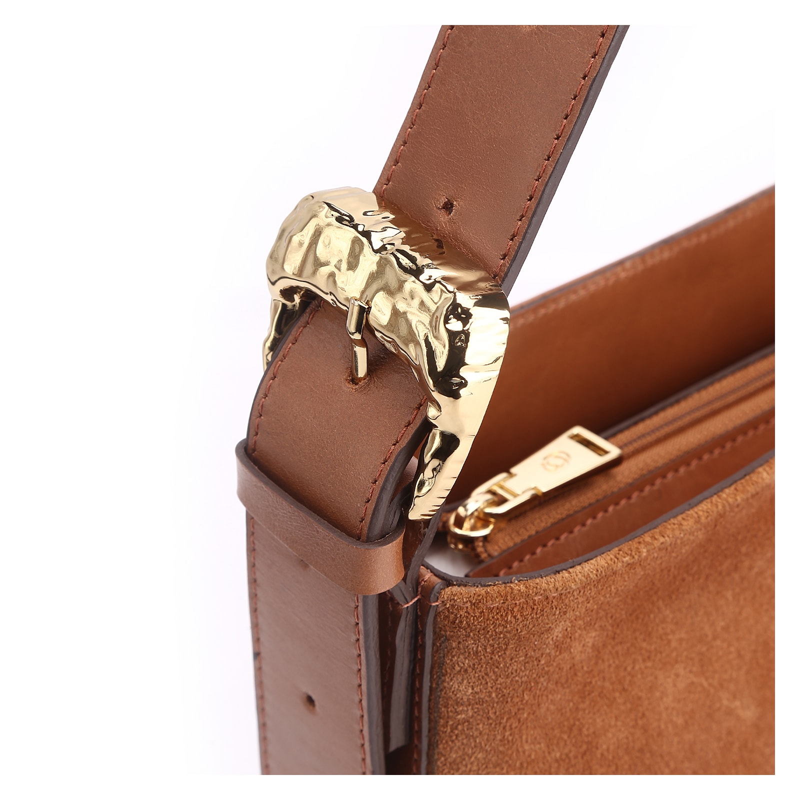 Bolsa De Ombro Bucket Couro Camurça/Couro Marrom