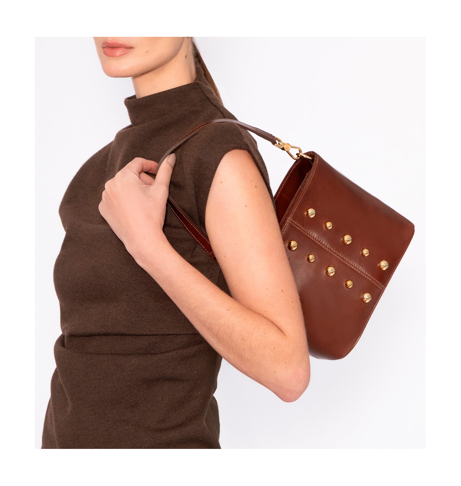 Bolsa De Ombro Bucket Couro Marrom
