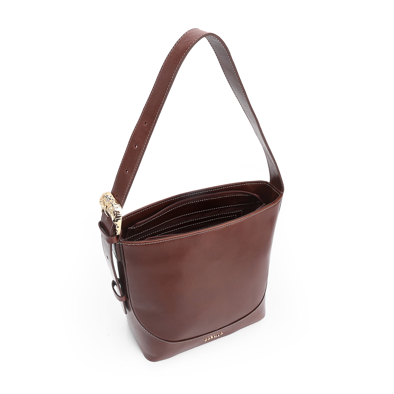 Bolsa De Ombro Bucket Couro Marrom Escuro