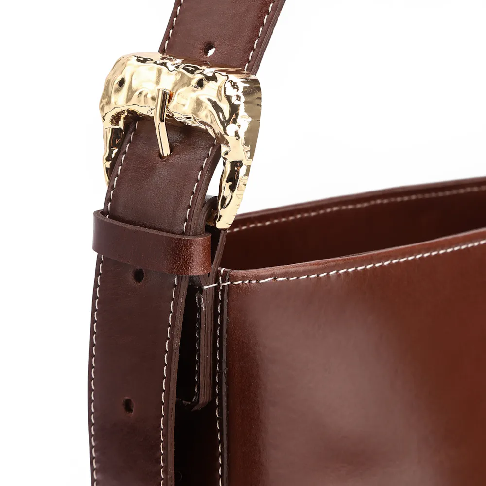 Bolsa De Ombro Bucket Couro Marrom Escuro - imagem 5