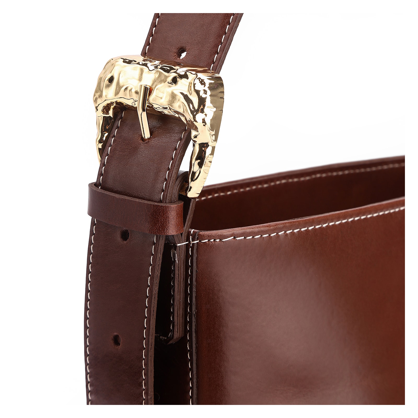 Bolsa De Ombro Bucket Couro Marrom Escuro