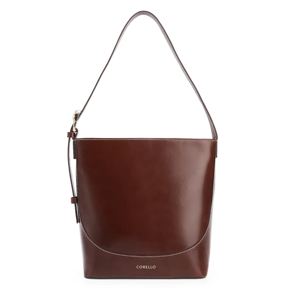 Bolsa De Ombro Bucket Couro Marrom Escuro