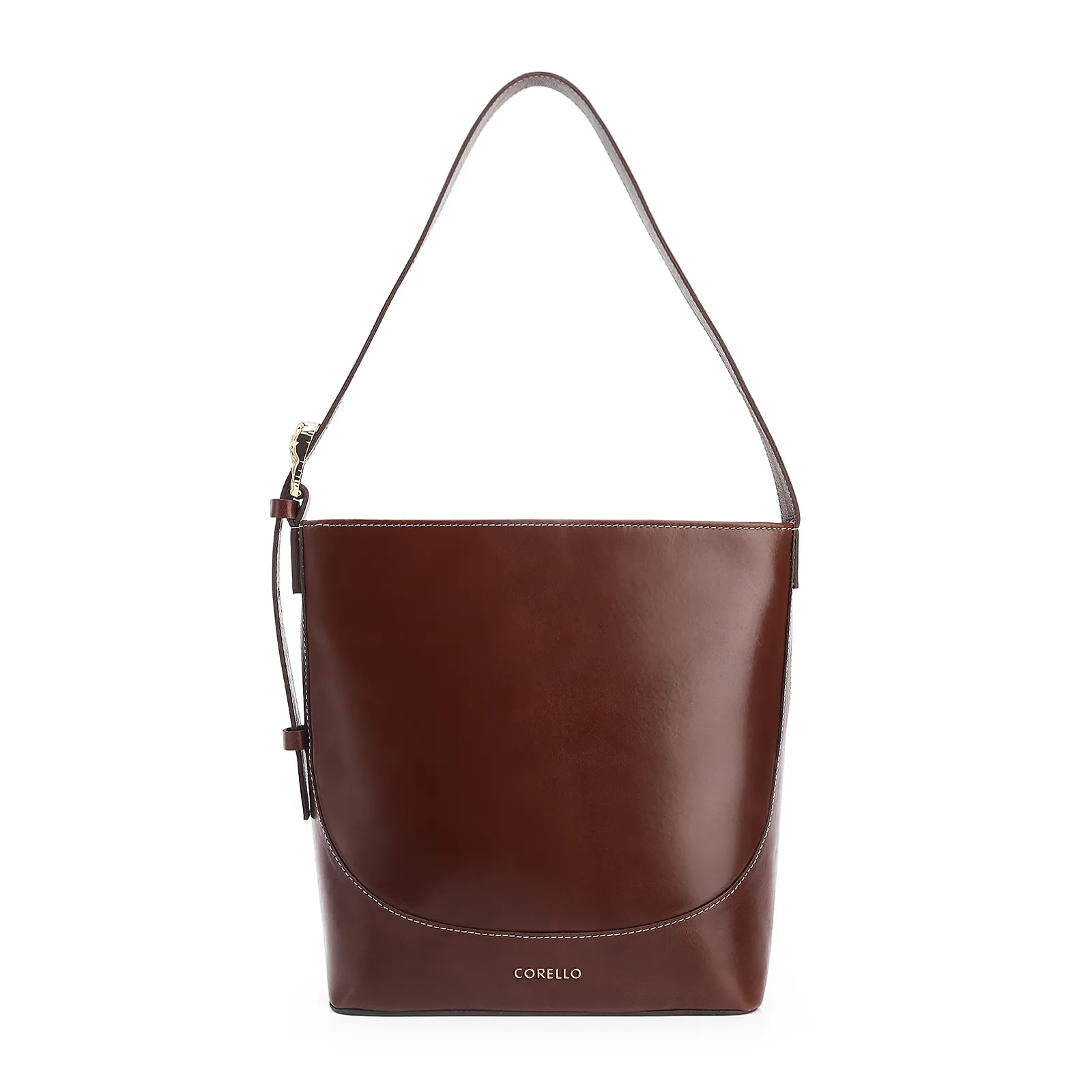 Bolsa De Ombro Bucket Couro Marrom Escuro