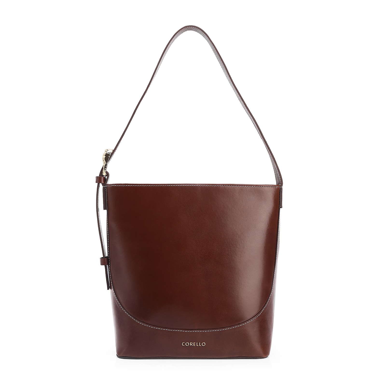 Bolsa De Ombro Bucket Couro Marrom Escuro